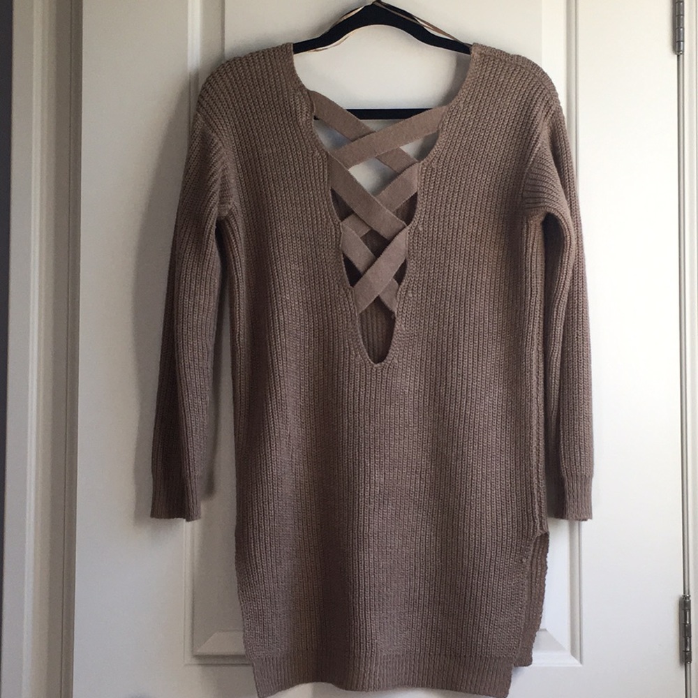 Taupe Sweater with crisscross open back